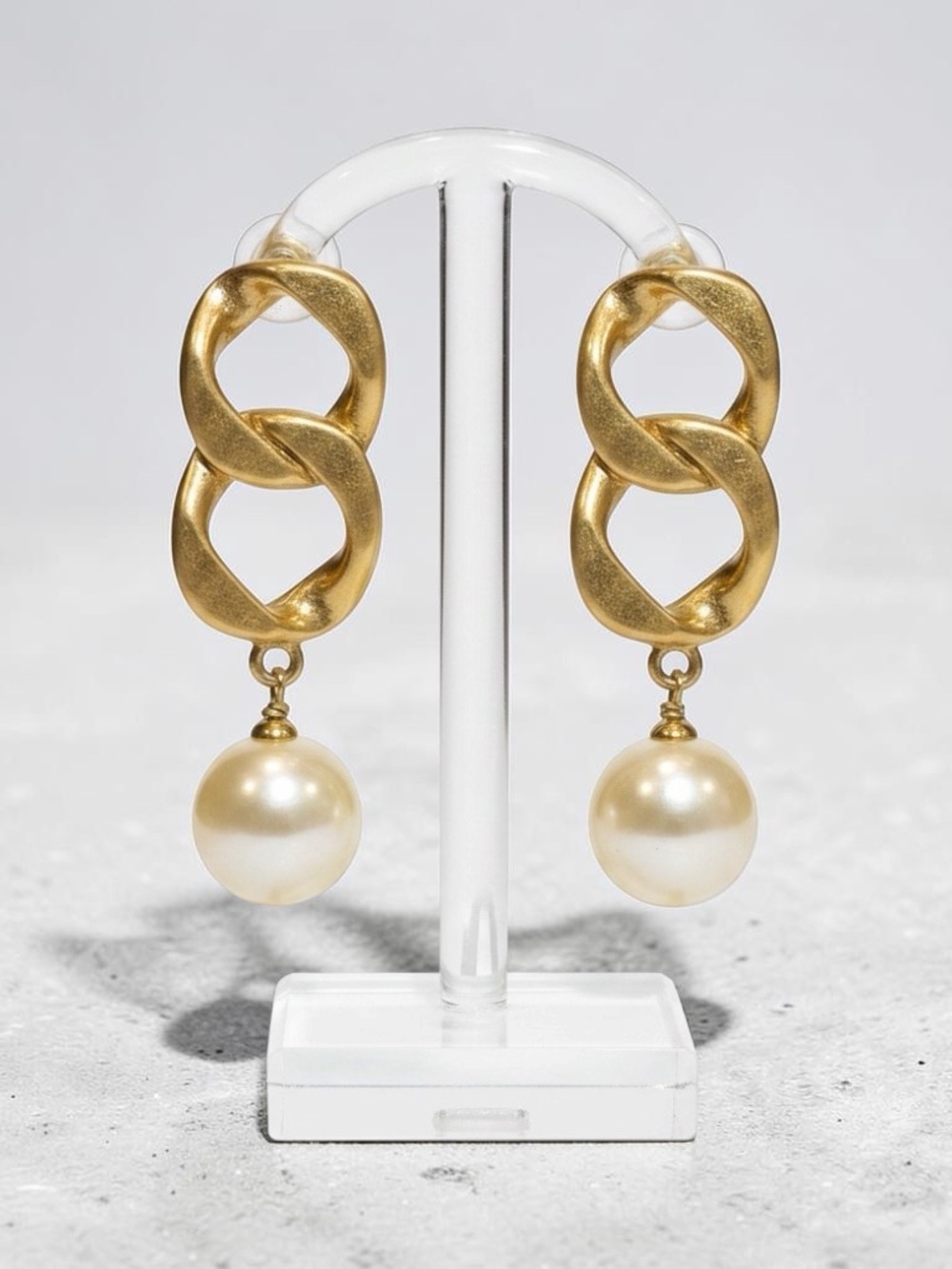 CHANEL Gold-Plated Link Drop Earrings with Pearl Pendants